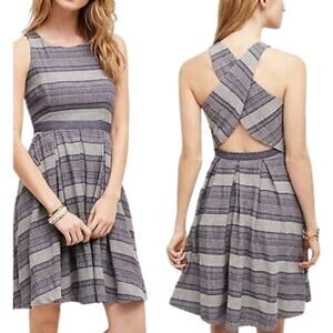 Eva Franco Nassau Dress Women’s Size 2 Blue Striped Fit & Flare Cross-Strap Back